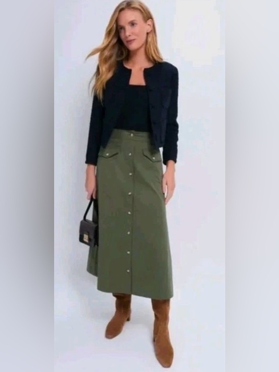 Tuckernuck Dresses & Skirts - Tuckernuck Women Olive Green Brynn Skirt Button Midi Skirt Size 4 NEW